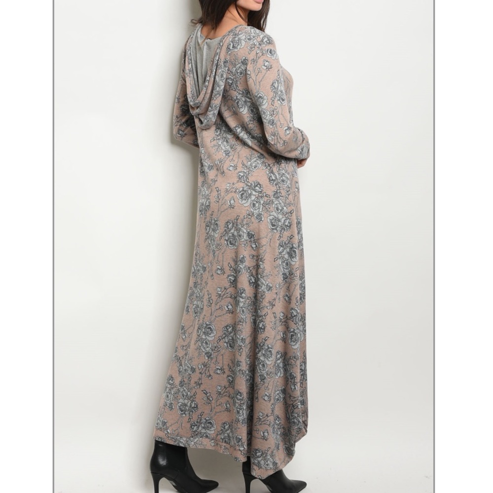 Blush Gray Floral High-Low Maxi Tunic Lounge Top - Picture 2 of 8